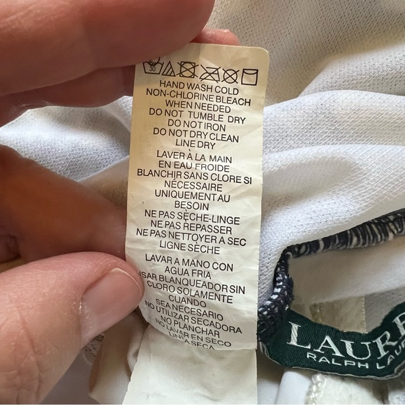 Lauren Ralph Lauren White & Navy Blue Ditsy Floral Off Shoulder 1-Piece Swimsuit - Picture 8 of 9